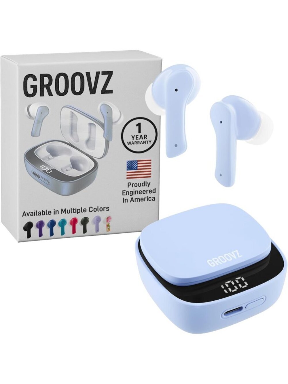 Wireless Light Blue Engineered Water Resistant 27Hr Battery Bluetooth Earbud